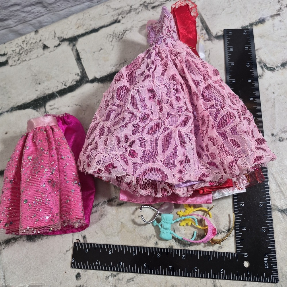 Barbie Doll Clothes Fancy Princess Gowns Shimmer Skirt Necklace Tiara Crown Lot - Picture 8 of 8